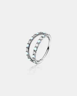 Alternating Opal/ CZ Double Hoop Nose Ring - Clear / 8mm