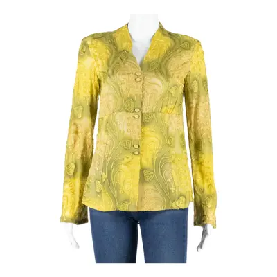 Womens Printed Blouse Green V-Neck Long Sleeve Paisley S