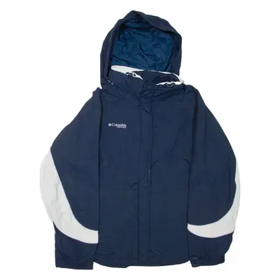 COLUMBIA Womens Rain Jacket Blue Nylon Hooded XL