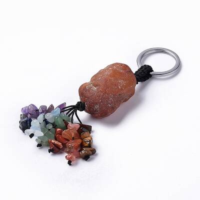 Natural Red Agate Nugget with Mixed Gemstone Chips Tassel Keychains