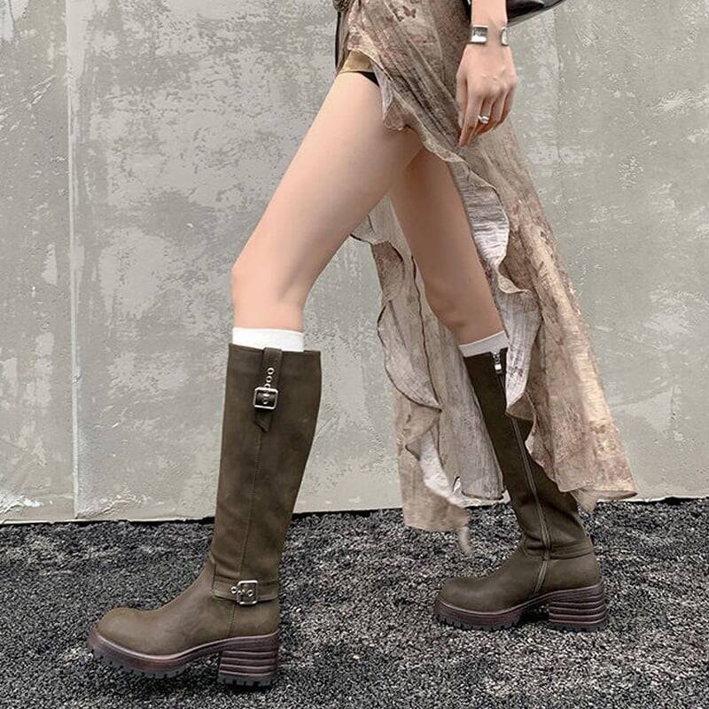 CHIKO Abercrombie Round Toe Block Heels Knee High Boots