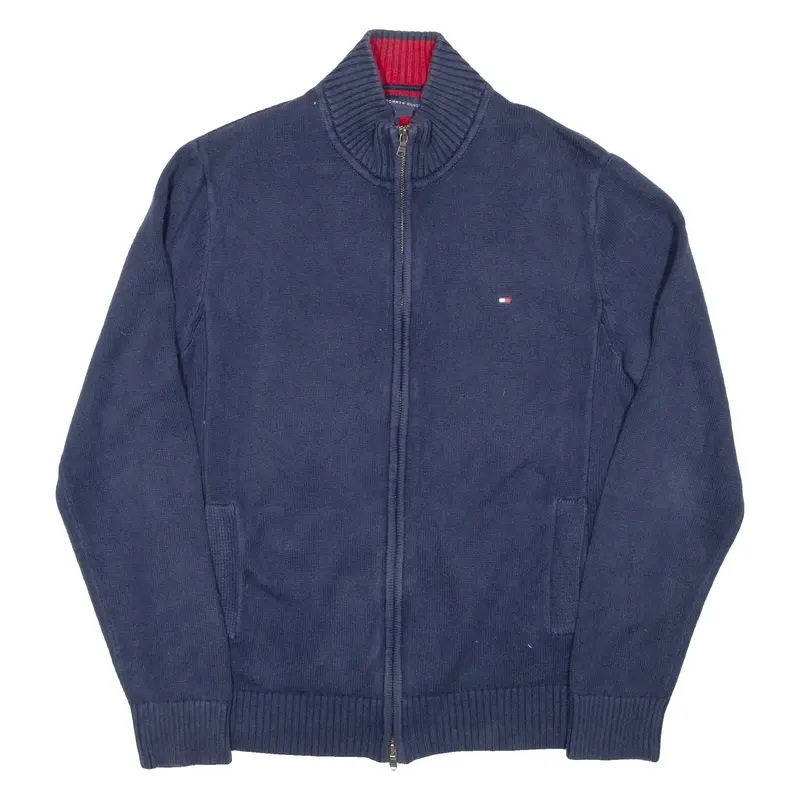 TOMMY HILFIGER Mens Jumper Blue High Neck Tight Knit M