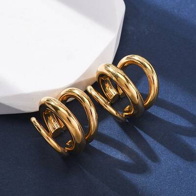 Triple C-Shaped 304 Stainless Steel Cuff Earrings