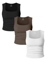 Women's Solid Color Ruched Design Crop Sports Tank Top, Sporty Sleeveless Top for Yoga Gym Workout Running, Ladies Sportswear...