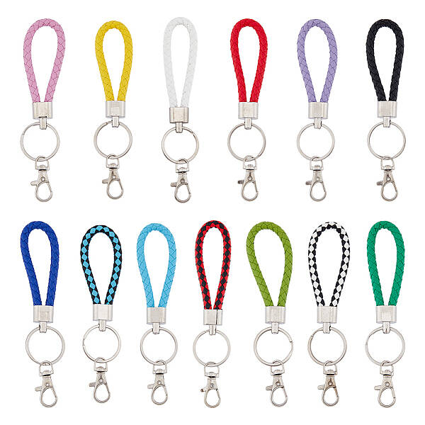 26Pcs 13 Colors Braided PU Leather Ornament Lanyard Strap Keychain