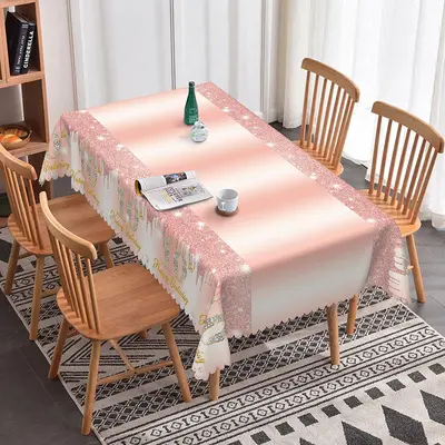 Aperturee Pink Glitter Pattern 10th Birthday Rectangle Tablecloth, 52x70 Inch, 30.82 USD, rectangle tablecloths, ZJY04646-A