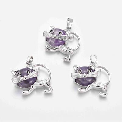 Natural Amethyst Kitten Pendants
