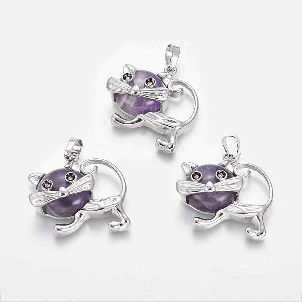 Natural Amethyst Kitten Pendants