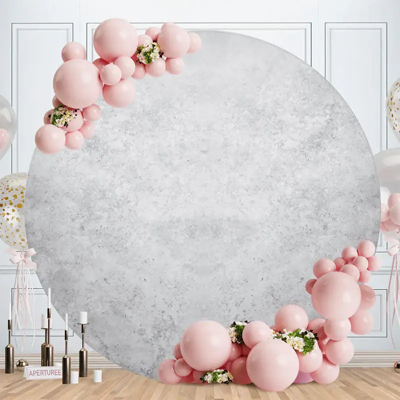 Aperturee Grey Round Happy Birthday Backdrop For Party