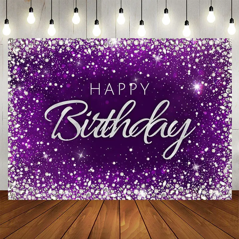 Aperturee Glitter Diamond Purple Themed Birthday Backdrop