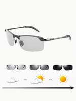 Unisex Square Frame Photochromic Driving Sunglasses, Day and Night Dual-use Color Changing Sun Glasses, Night Vision Polarize...