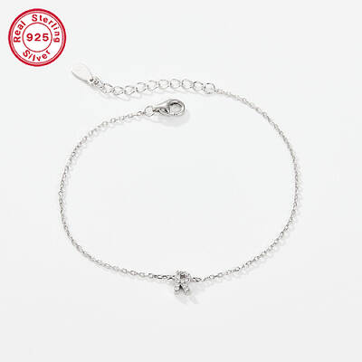 Anti-Tarnish Rhodium Plated 925 Sterling Silver Letter Cubic Zirconia Link Bracelets