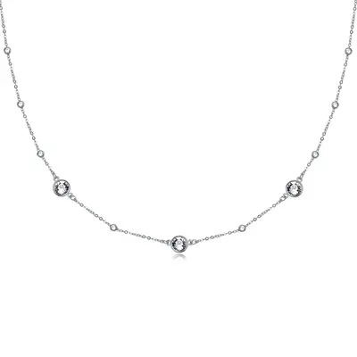 Sterling Silver Crystal Bead Station Necklace for Women
