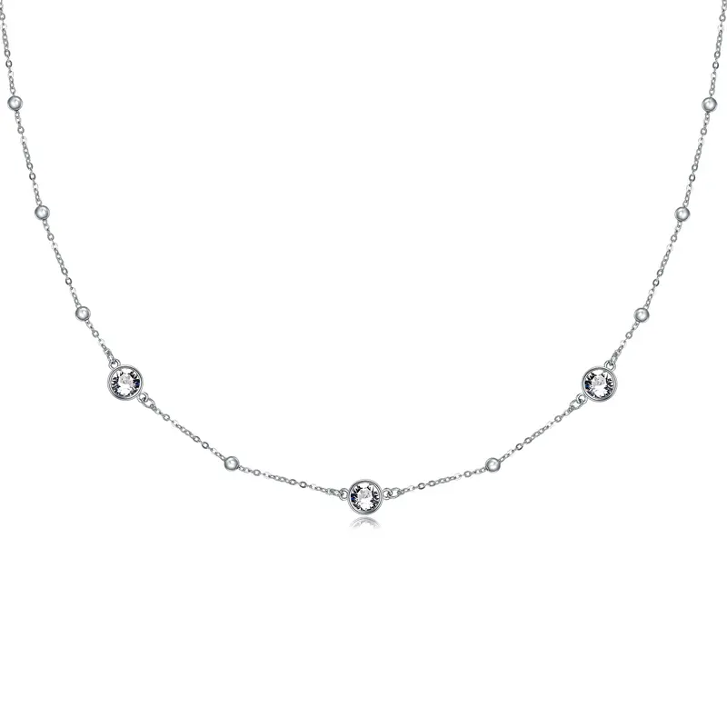 Sterling Silver Crystal Bead Station Necklace for Women