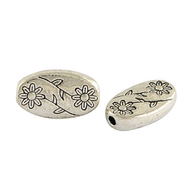 Oval with Flower Tibetan Style Alloy Beads