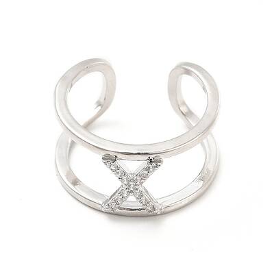 Clear Cubic Zirconia Initial Letter Open Cuff Ring