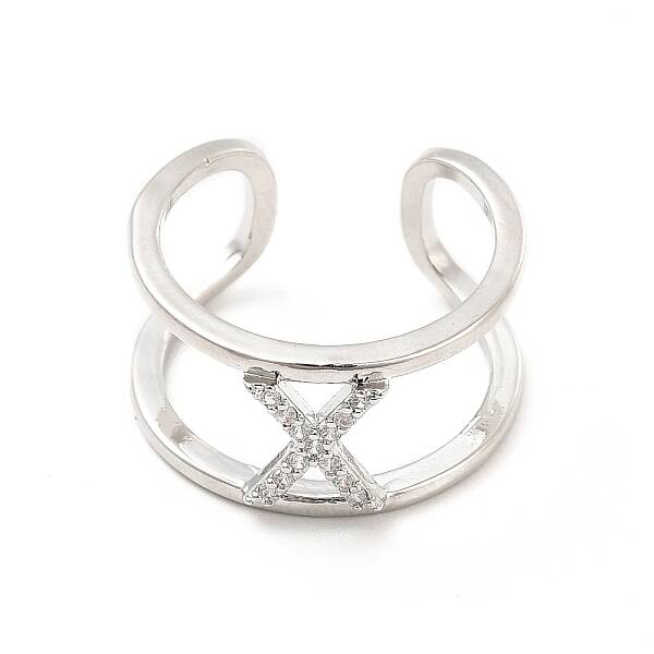 Clear Cubic Zirconia Initial Letter Open Cuff Ring