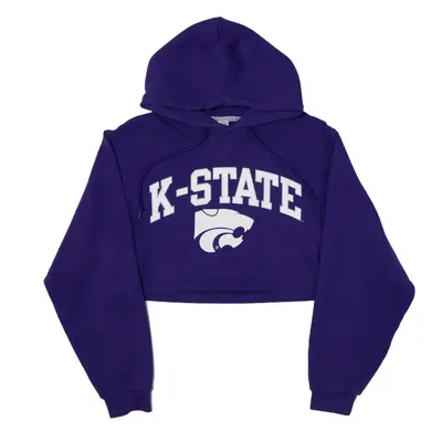 RUSSELL ATHLETIC Kansas State Wildcats Football Cropped USA Hoodie Purple Pullover Womens S