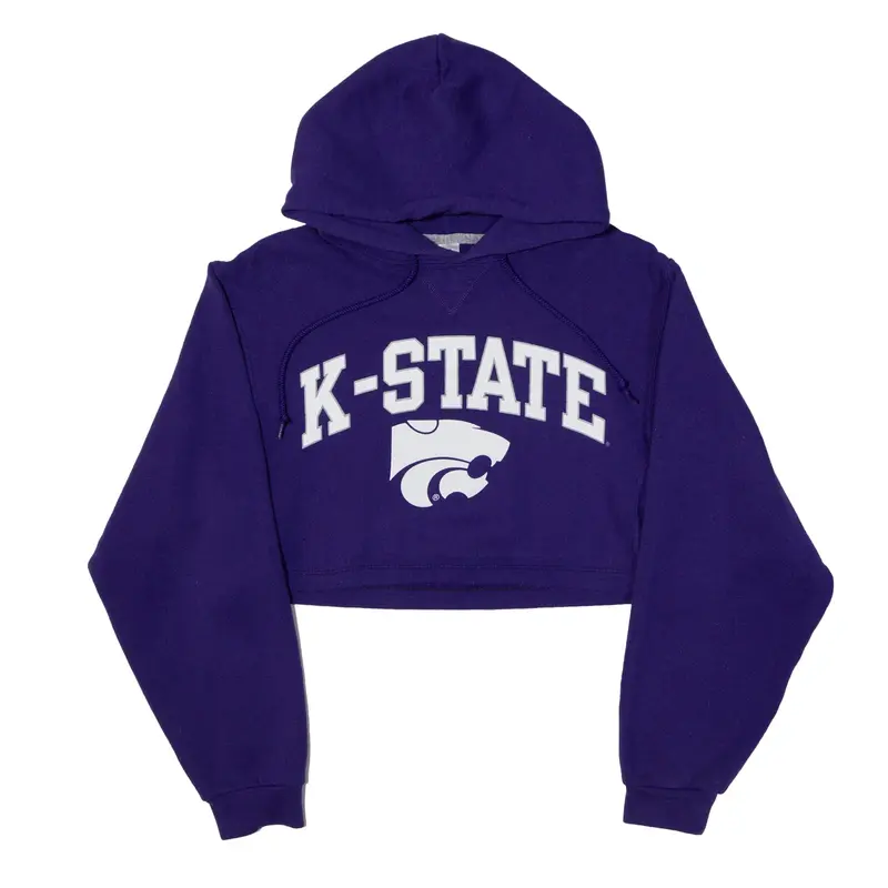 RUSSELL ATHLETIC Kansas State Wildcats Football Cropped USA Hoodie Purple Pullover Womens S