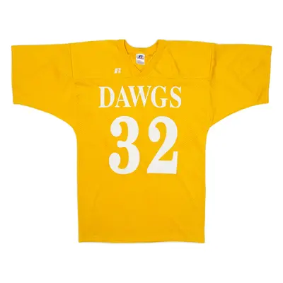 RUSSELL ATHLETIC Dawgs Boys Jersey Yellow USA V-Neck Nylon L