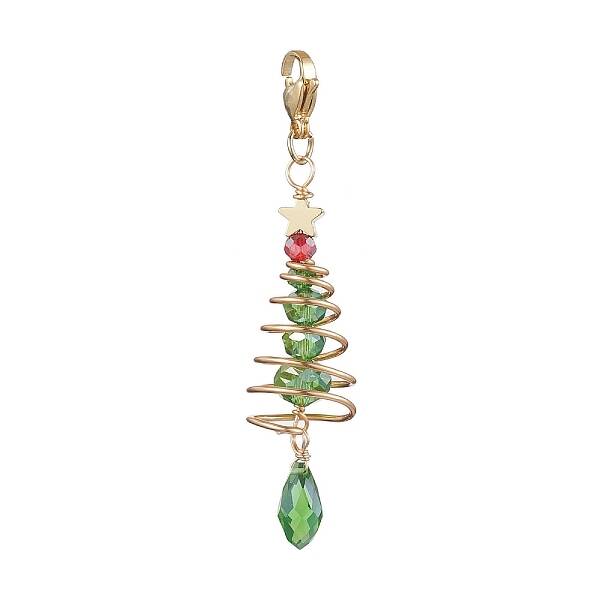 Christmas Tree Glass & Brass Pendant Decorations