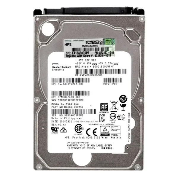 EG001800JWFVC HP 1.8TB 10000RPM SAS 12Gb/s 2.5-inch Hard Drive