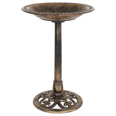 Pedestal Bird Bath 28 Inch Antique Copper Resin Birdbaths Weather Resistant Floral Accents and Vintage Finish Garden Decor fo...