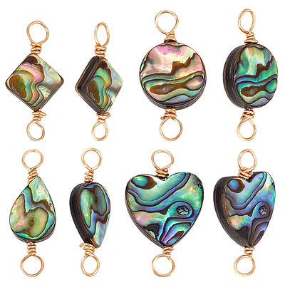 8Pcs 4 Styles Copper Wired Natural Paua Shell Connector Charms