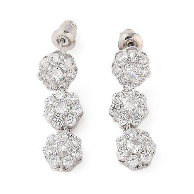 Rack Plating Brass Micro Pave Cubic Zirconia Stud Earrings