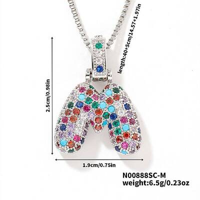 Brass Pave Colorful Cubic Zirconia Letter Pendant Box Chain Necklaces