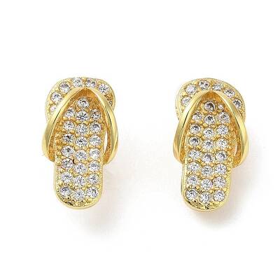 Rack Plating Brass Flip Flops Stud Earrings with Cubic Zirconia