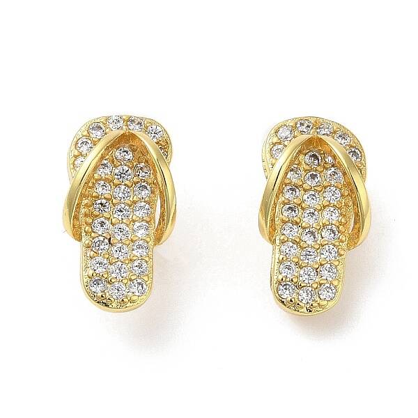 Rack Plating Brass Flip Flops Stud Earrings with Cubic Zirconia