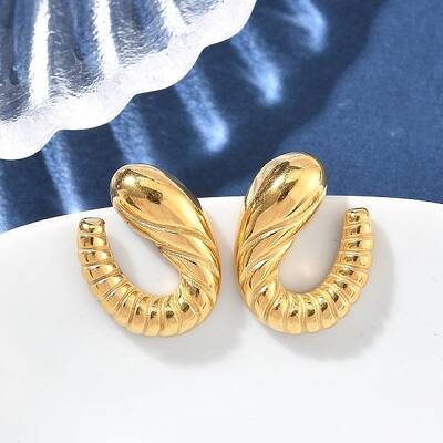 304 Stainless Steel Spiral Croissant Stud Earrings for Women