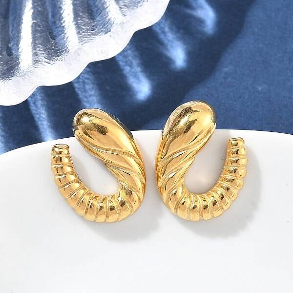 304 Stainless Steel Spiral Croissant Stud Earrings for Women