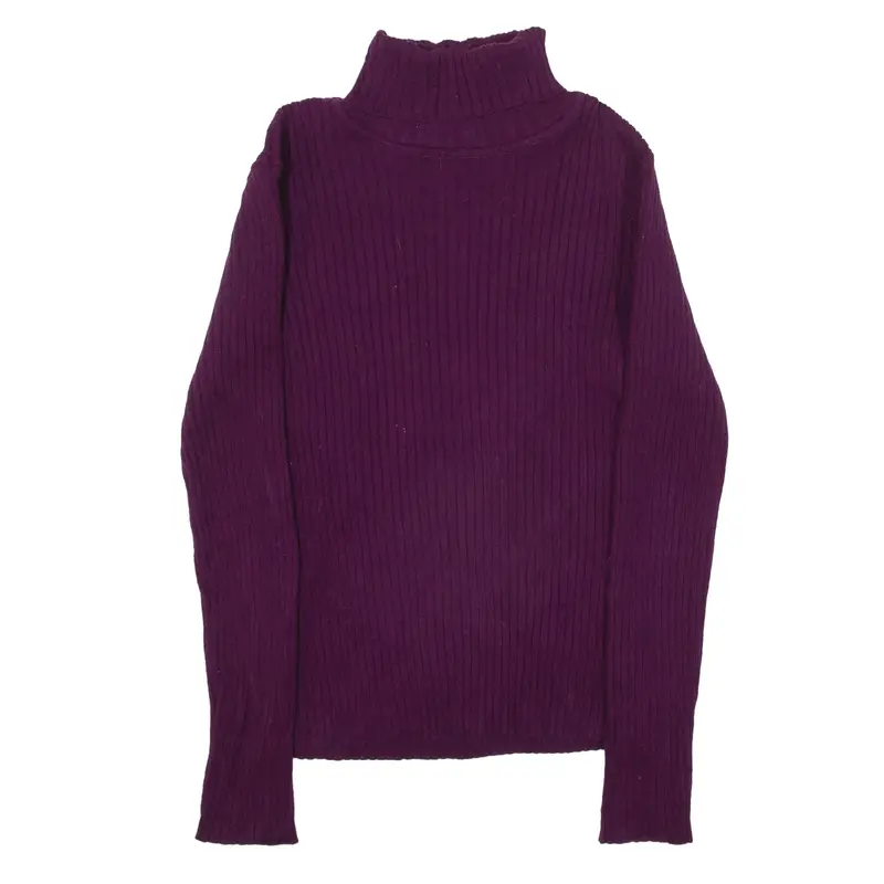 CHADWICKS Ribbed Jumper Purple Tight Knit Roll Neck Womens XS