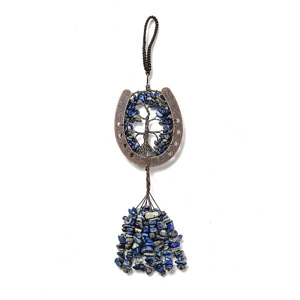 Natural Lapis Lazuli Chip Tree of Life Pendants Decoration