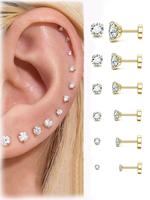 Multiple Sizes Cubic Zirconia Decor Ear Studs, Stainless Steel Material Ear Cartilage Piercing Jewelry for Women, Fashion Bod...