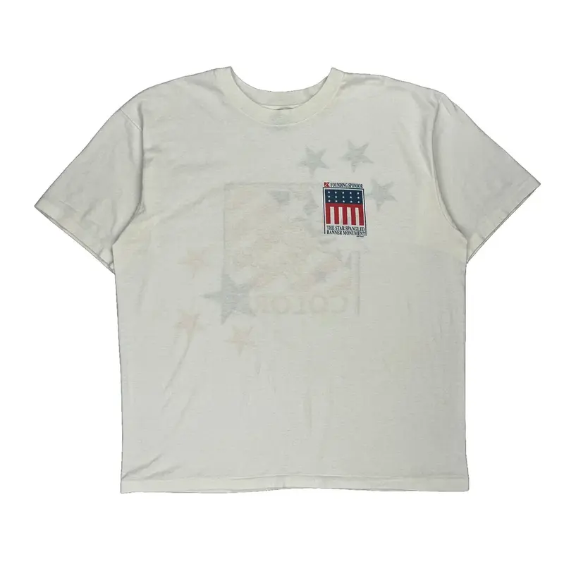 Single Stitch Made In Usa Hanes Graphic T-Shirt - Large White Cotton Blend
