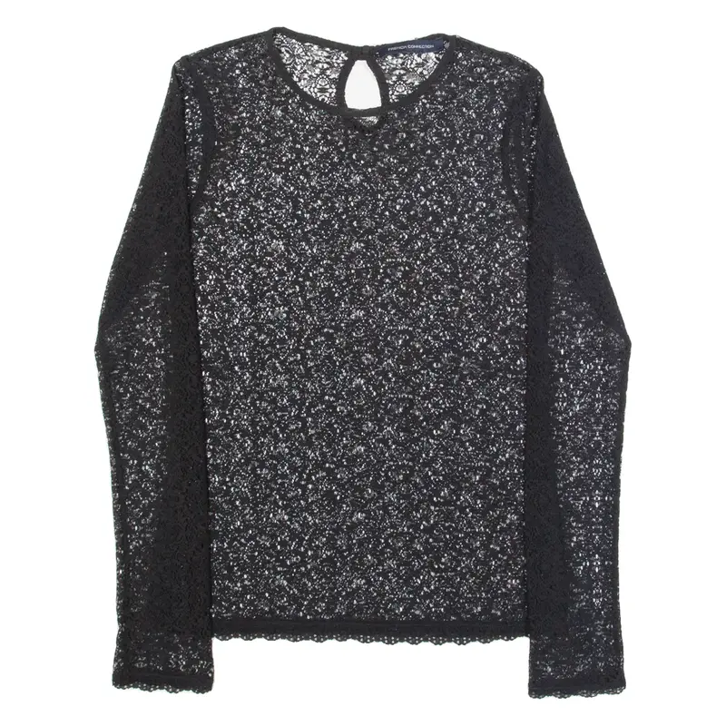 FRENCH CONNECTION Sheer Womens Top Black Long Sleeve S