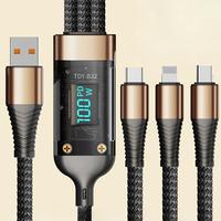 3-In-1 100W Transparent Fast Charging Cable with Digital Display, Braided USB C Cable Real Time Fast Charging for iPhone Sams...