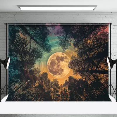 Mysterious Look Up Moon Forest Photography Backdrop - Aperturee