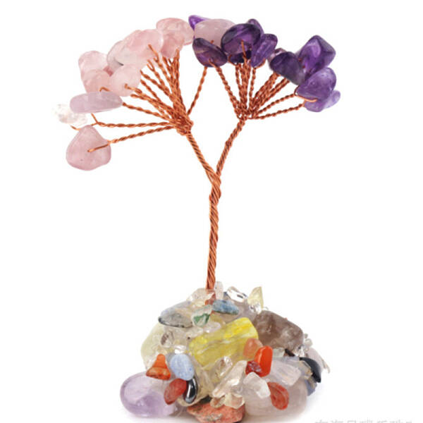 Natural Amethyst & Rose Quartz Chips Tree Decorations