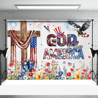 Wood Wall USA Flag Floral Independence Day Backdrop - Aperturee