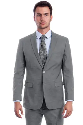 Modern Fit Men's Summer Suit - Two Button Linen Look, Light Grey