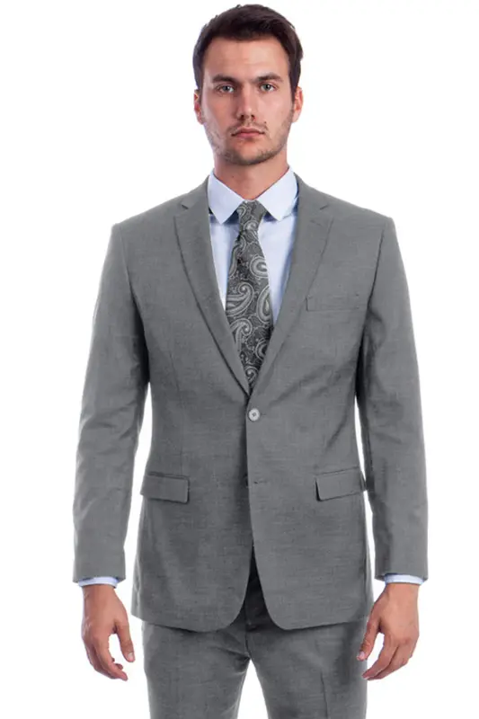 Modern Fit Men's Summer Suit - Two Button Linen Look, Light Grey