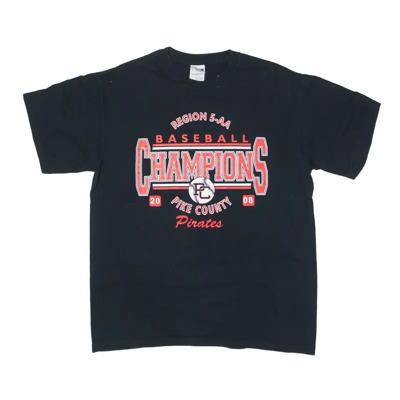 GILDAN Pike County Pirates Baseball Champions 2008 USA T-Shirt Black Short Sleeve Mens M