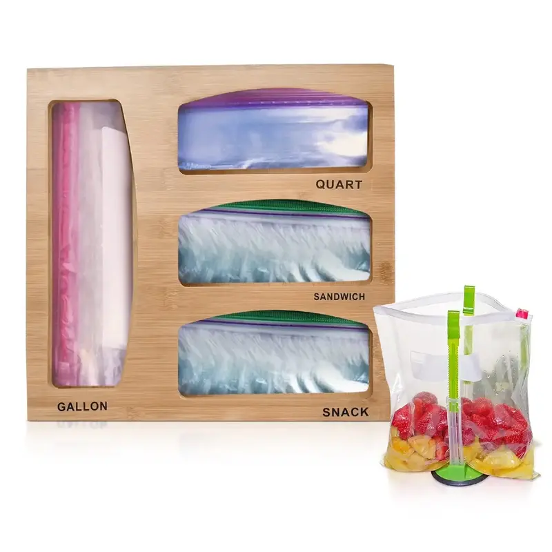 Ziplock bag organizer. Food bag storage. Wood Station. Wooden Nest. Bag Keeper. Zip & Store