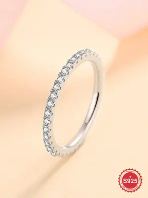 S925 Sterling Silver Elegant Artificial Zircon Ring, Fashion Accessories for Women & Girls, Trendy All-match & Exquisite Jewe...