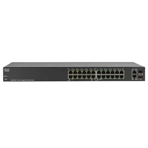 Cisco SG200-26P | Small Business 200 Series 24 x Ports 10/100/1000Base-T (12 x Ports PoE) + 2 x Ports Combo SFP (mini-GIBIC) ...