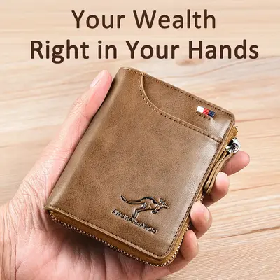 Men’s Minimalist Leather Wallet – Slim Bifold with RFID Protection, Holds 14 Cards, Compact for Front Pocket